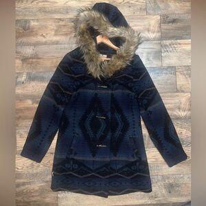 Buffalo Jackson Trading Ganado Parka Hooded Coat Blue Navajo Aztec Womens Small